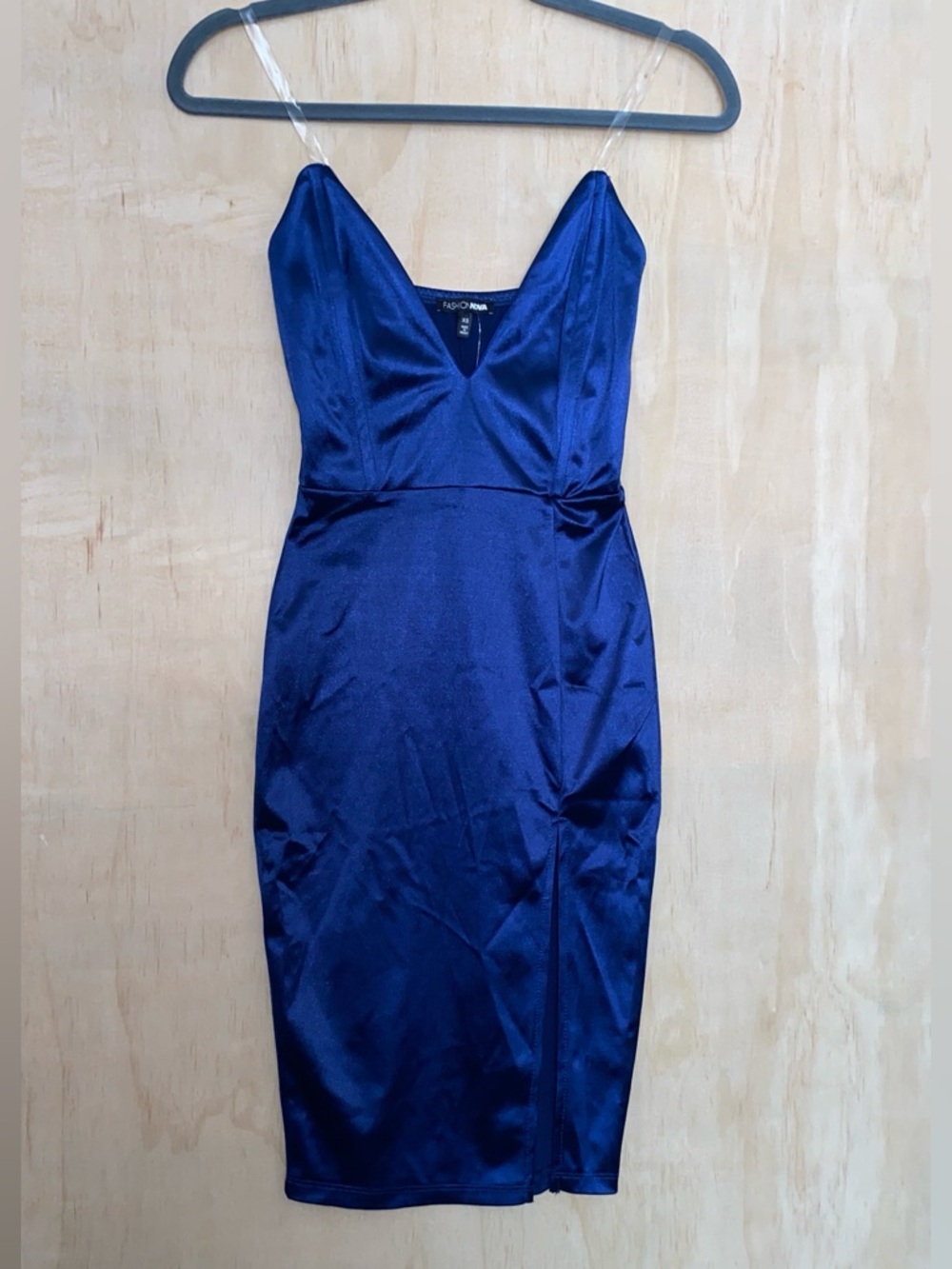 Fashion Nova Satin V-Neck Midi Dress - Royal Blue